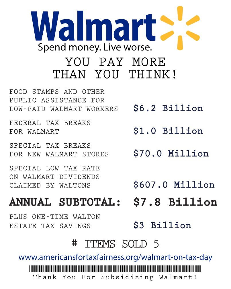 Your receipt for Walmart's 2013 tax breaks and tax subsidies. Total: $7.8 billion.